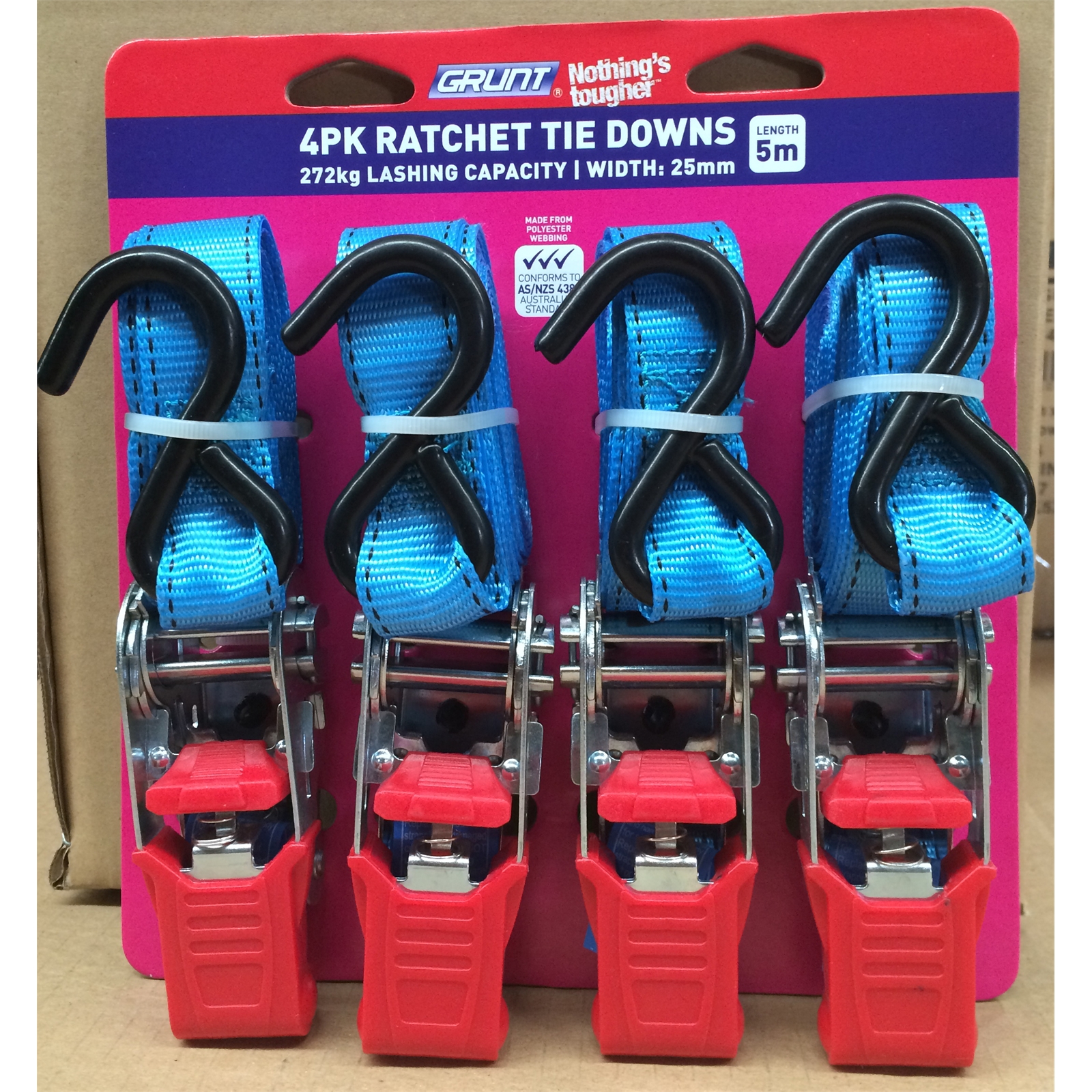 Grunt Ratchet Tie Down Straps 25mm x 5m 4pk Bunnings Warehouse