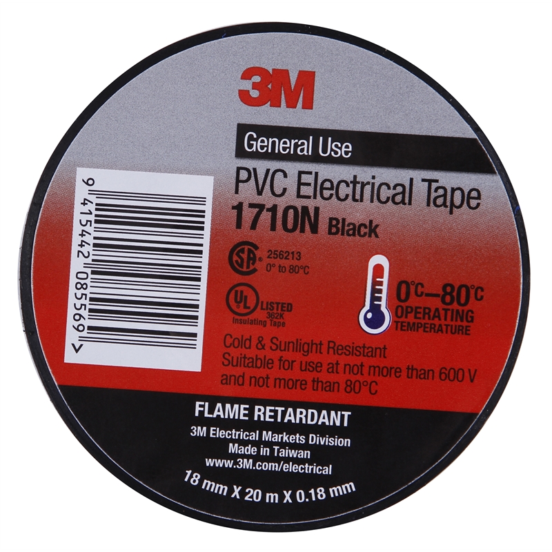 3M Electric/Vinyl Tape 18mmx20m Black | Bunnings Warehouse