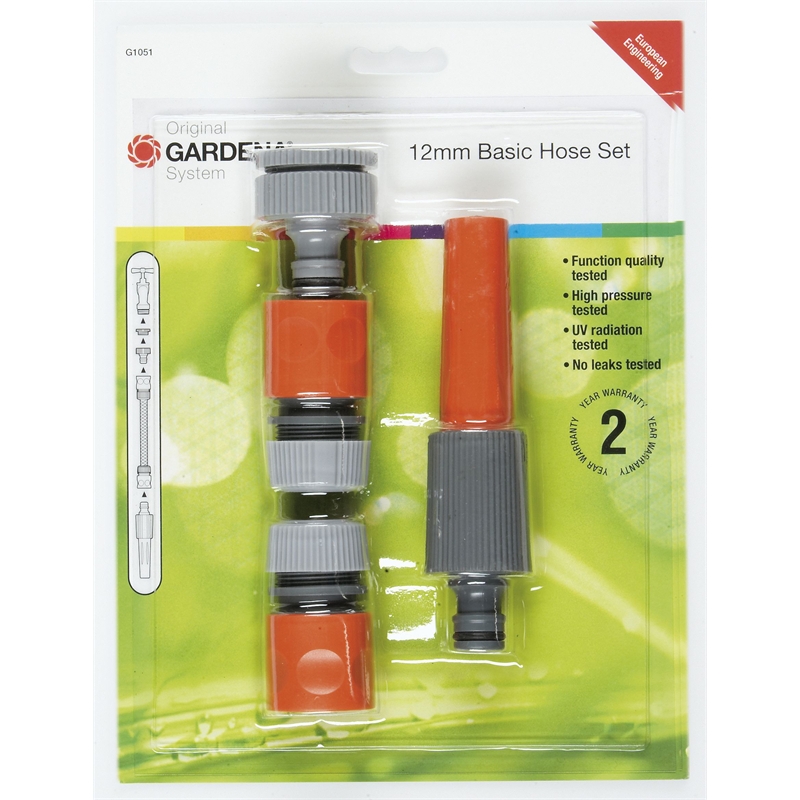 Gardena Basic Hose Connector/Nozzle Set 12mm Bunnings Warehouse