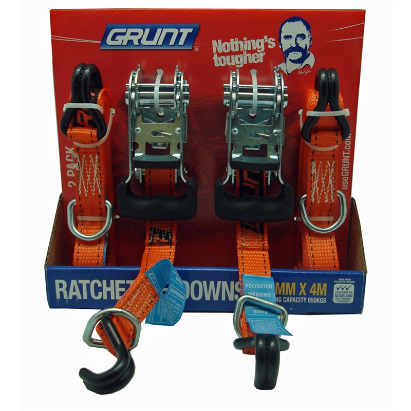 Grunt Ratchet Tie Down Set 25mm x 4m 2pk Bunnings Warehouse