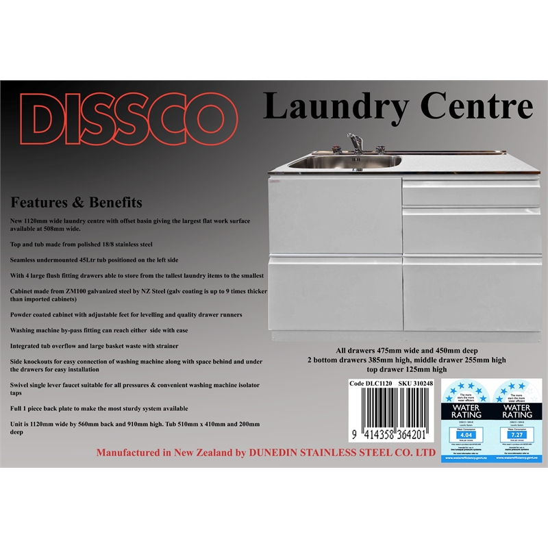Dissco Laundry Centre 1120x560mm Left Hand Tub White Bunnings Warehouse