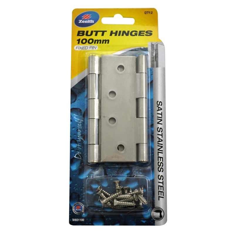 Zenith Fixed Pin Butt Hinge Stainless Steel 100mm 2pk Bunnings Warehouse