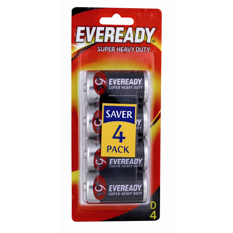 Eveready Battery D4 Super H/Duty 4pk 1250HP4 SKU 00286254 Bunnings