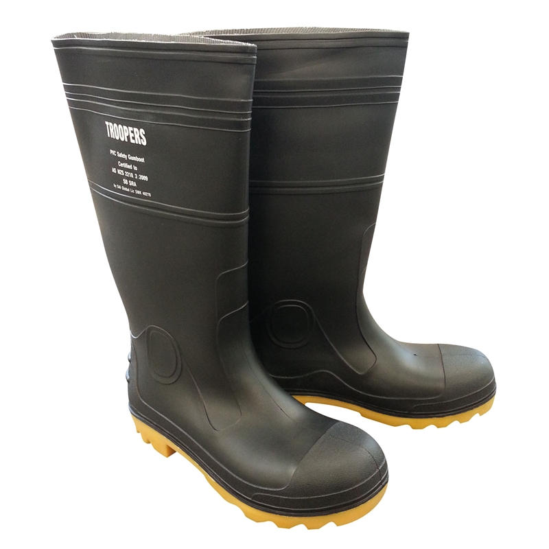 Trooper Mens Safety Cap Gumboots Black Size 8  Bunnings 