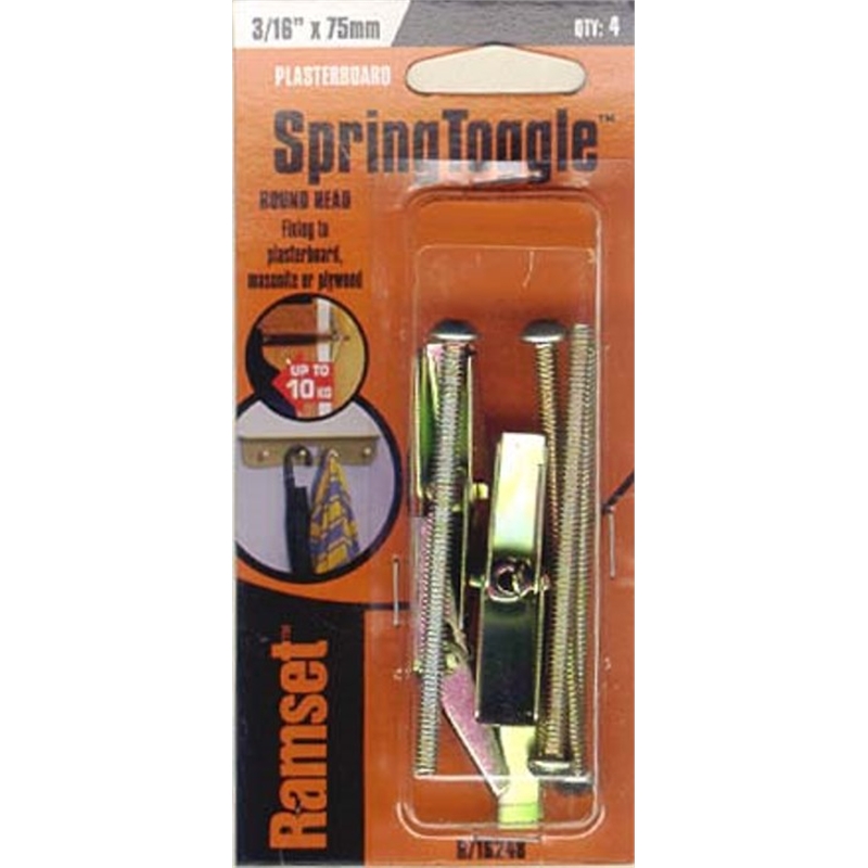 Ramset Spring Toggle Round 3/16" x 75mm 4pk Bunnings Warehouse
