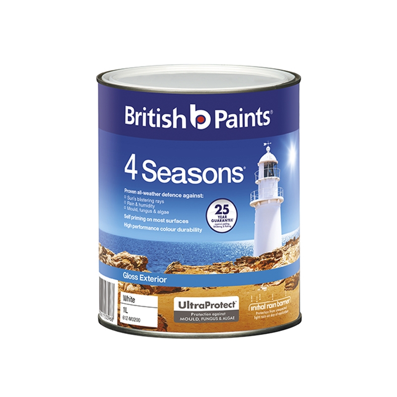 British Paints 4 Seasons 1L White Exterior Gloss Paint Bunnings Warehouse