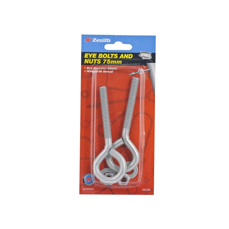 Zenith Eye Bolts and Nuts 9 x 75 x 25mm Galvanised 2pk Bunnings Warehouse