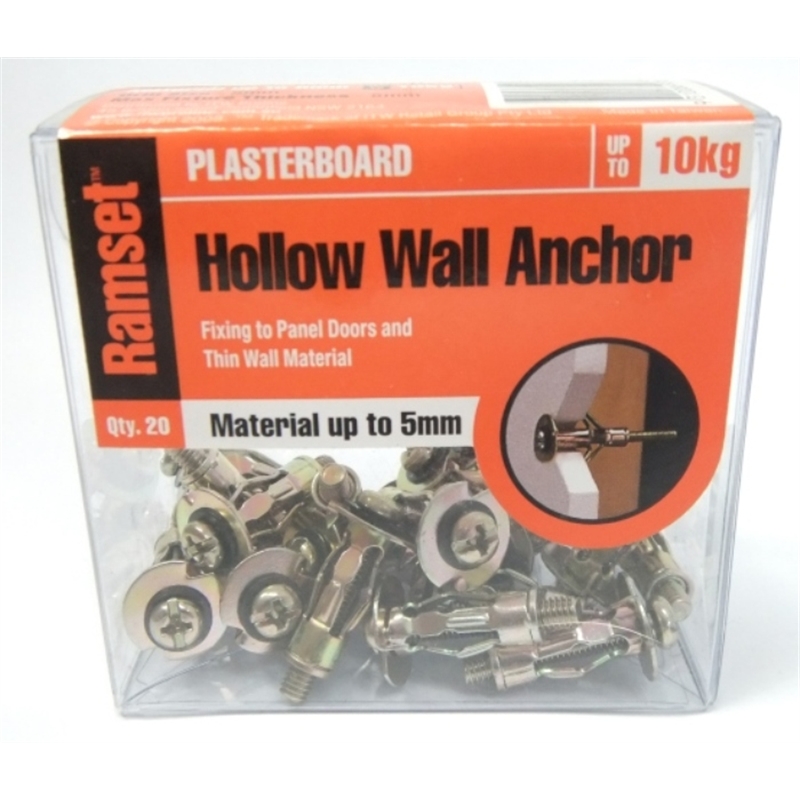 Ramset Hollow Wall Anchor Zinc Passivated M4 up to 5mm 20pk