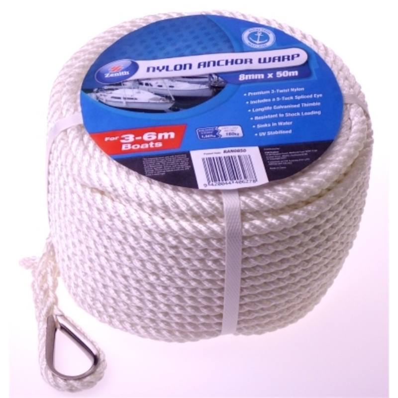 Zenith Boat Anchor Warp Nylon 10mmX50m SKU 00278004 Bunnings Warehouse