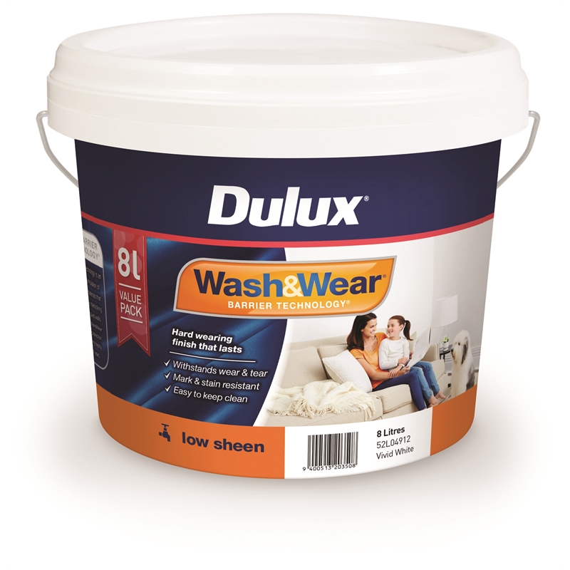 Dulux 8L Vivid White Low Sheen Wash&Wear Interior Paint | Bunnings ...