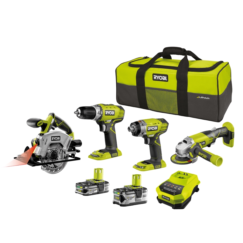 Ryobi One+ Tool Kit (Lithium+) 18V 4pc SKU 00269577 | Bunnings Warehouse