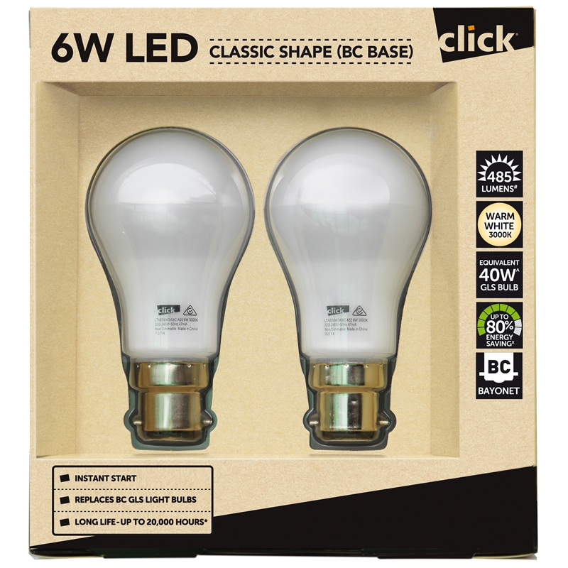 Click LED Bulb 6W A55 BC 2pk Warm White SKU 04331095 Bunnings Warehouse
