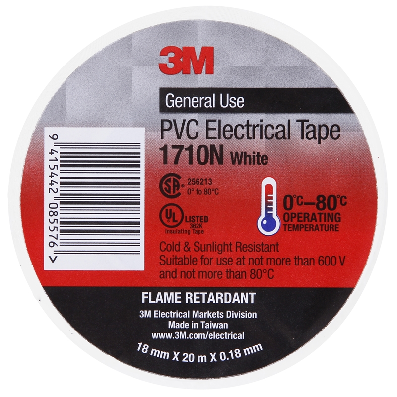 3M Electric/Vinyl Tape 18mmx20m White Bunnings Warehouse