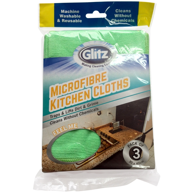 Glitz Microfibre Kitchen Cloth 3pk Bunnings Warehouse