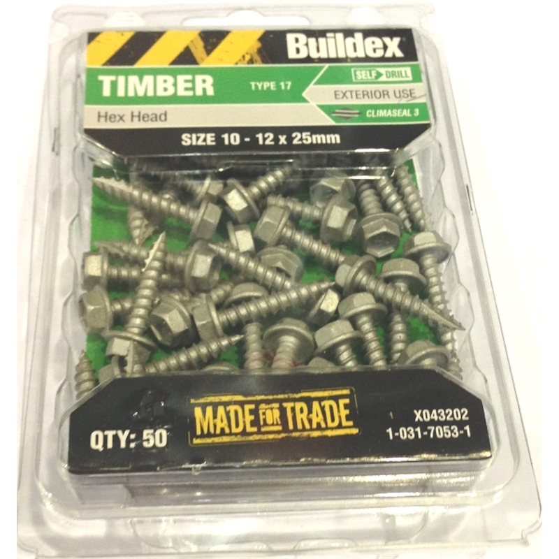 Buildex Hex Head Screw Type17 10-12x 25mm 50pk | Bunnings Warehouse