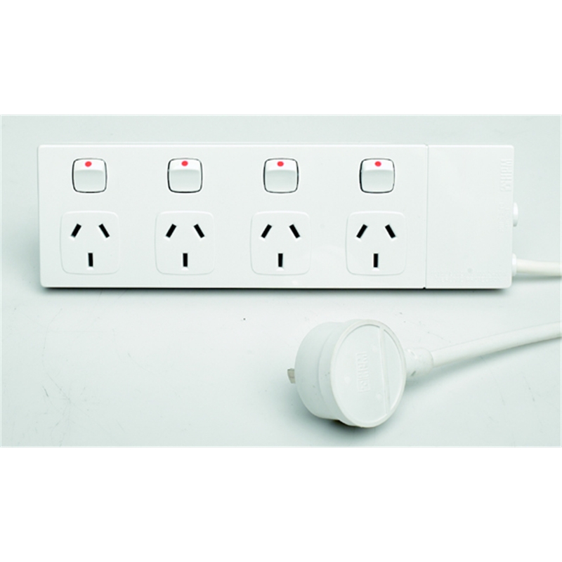 HPM 4 Outlet Powerboard with Switch Overload Protection White SKU