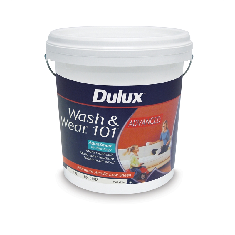 Dulux Wash & Wear 101 Low Sheen Interior Paint 10L White SKU 00329257