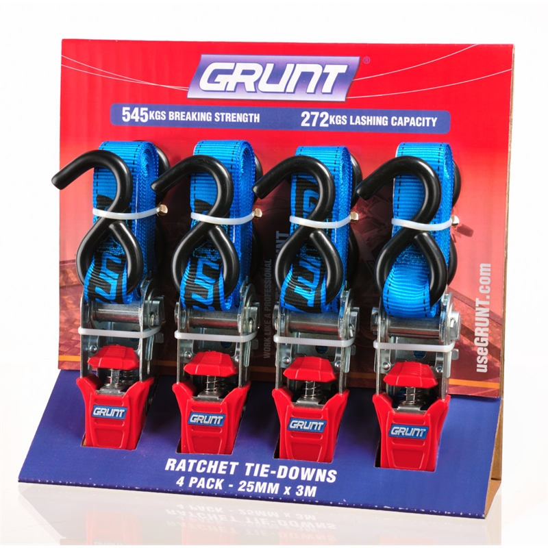 Grunt Ratchet Tie Down Straps 25mm x 3m 4pk Bunnings Warehouse