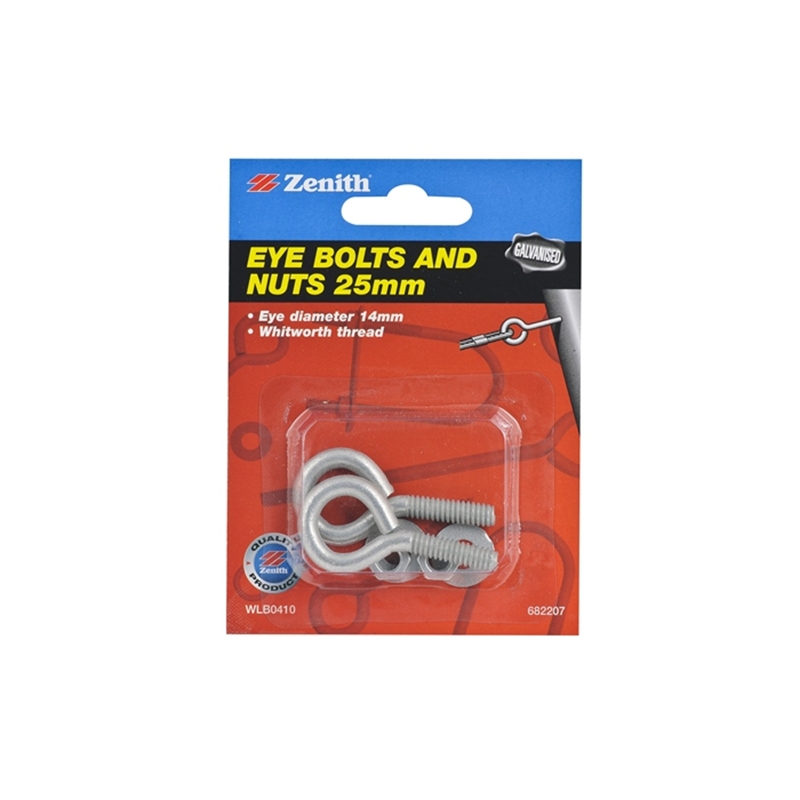 Zenith Eye Bolts and Nuts 6 x 25 x 15mm Galvanised 2pk Bunnings Warehouse