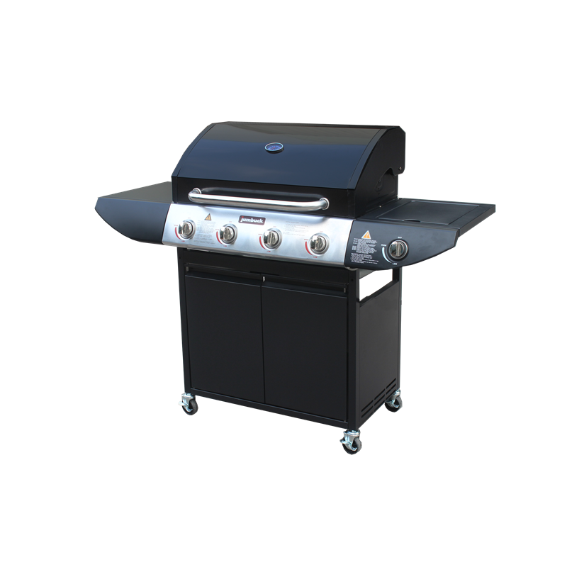 Jumbuck Black 4 Burner Hooded BBQ with Side Burner Bunnings Warehouse