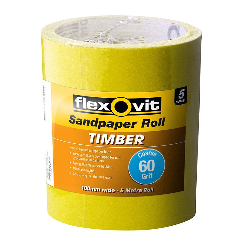 Flexovit 60 Grit Sandpaper Roll for Timber 115mm x 5m Bunnings Warehouse
