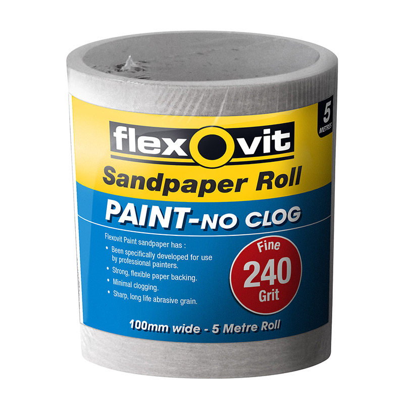 Flexovit 240 Grit Sandpaper Roll for Painted Surfaces 115mm x 5m